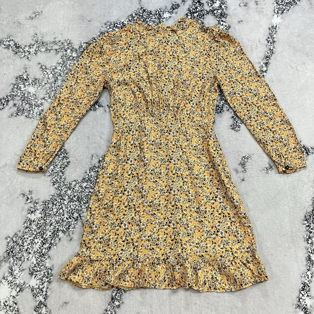 Nobodys Child Womens Small Yellow Floral Mini Dress Smocked Waist Ruffle Hem